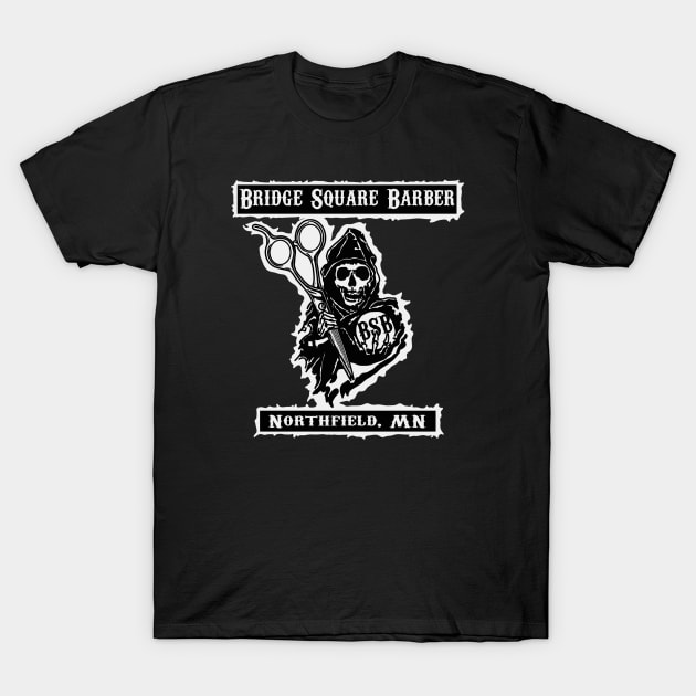 Trim Reaper (white fringe) T-Shirt by Bridge Square Barber Shop